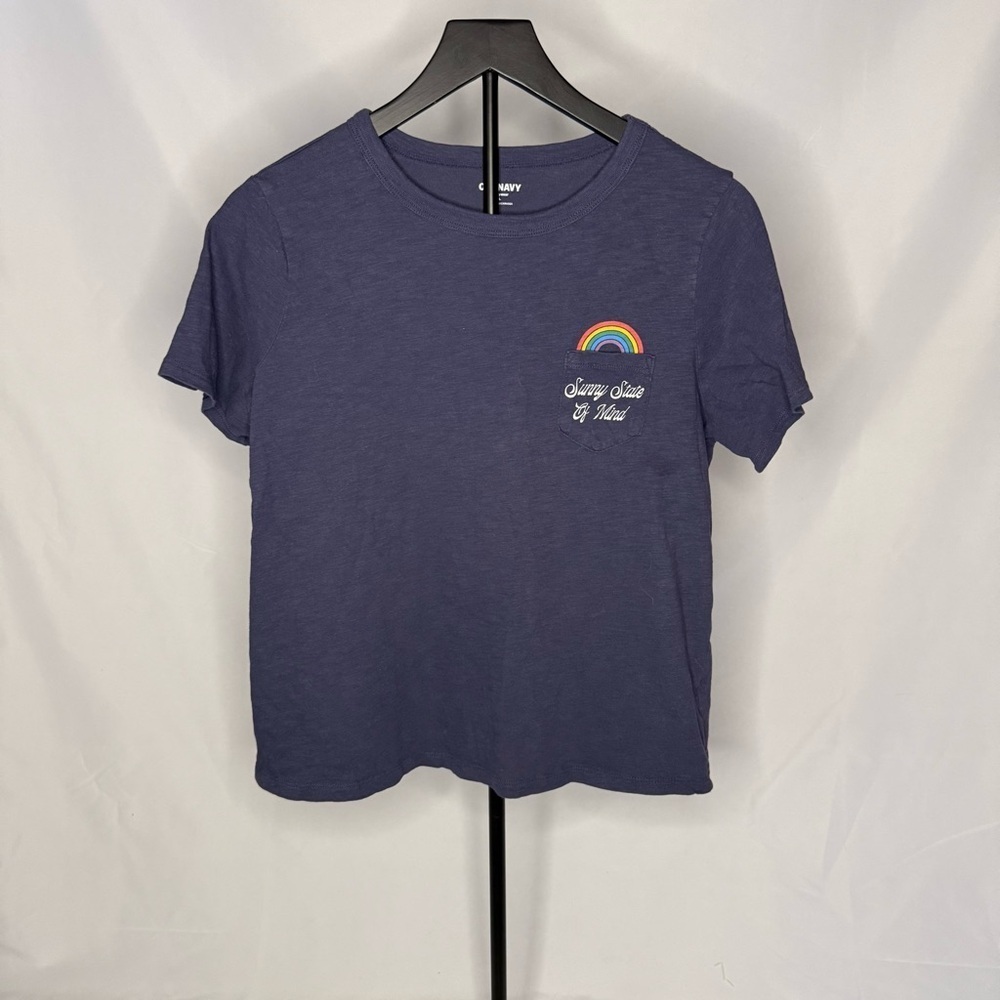 Old Navy Women’s Navy Blue Rainbow Tee “Sunny State Of Mind” EUC Size Large